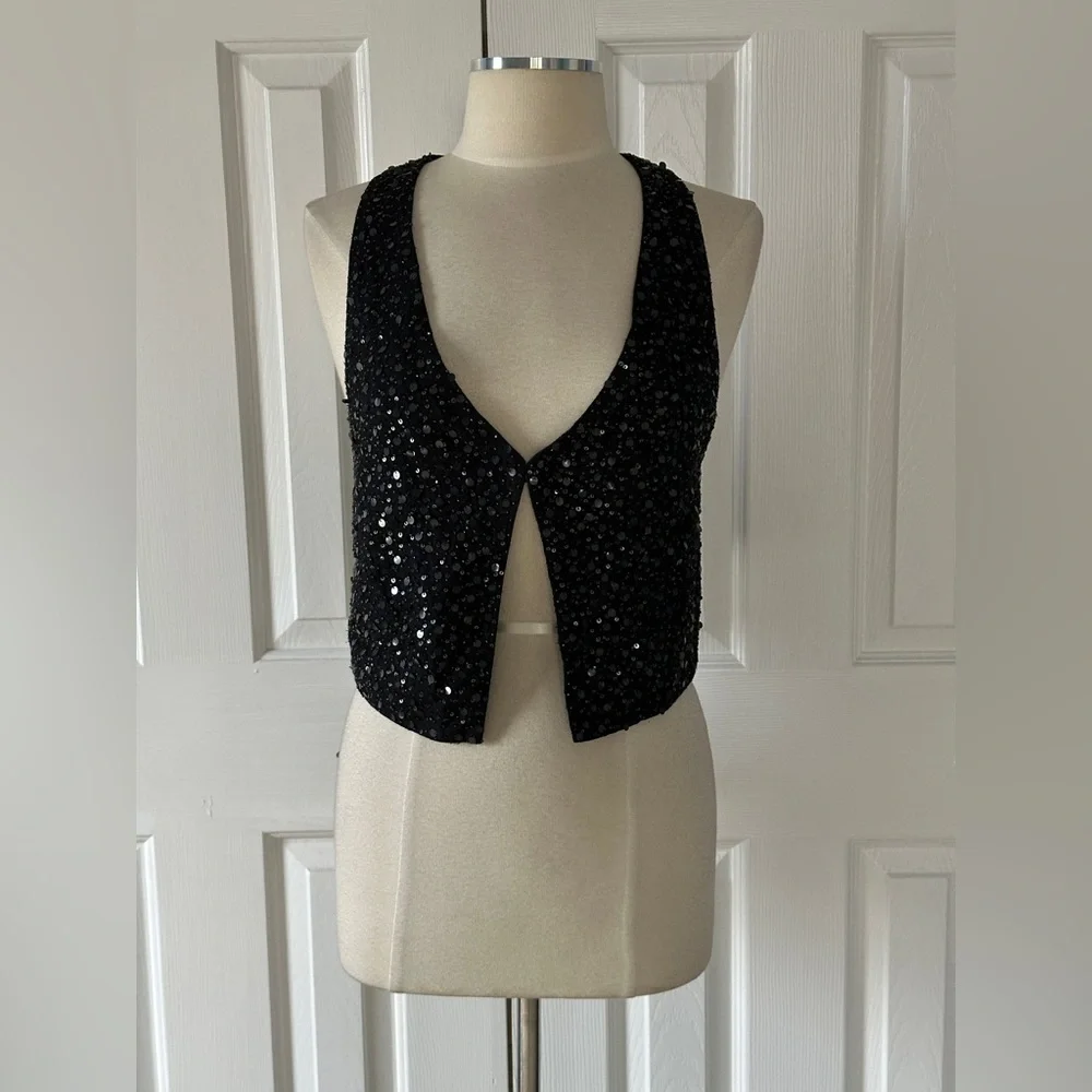 Eileen Fisher Black Silk Sequin Vest Size Small